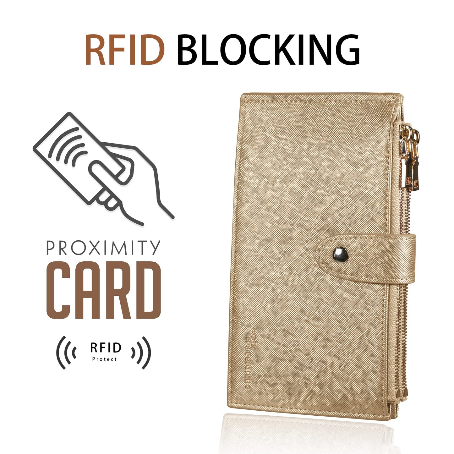 Travelambo RFID Wallet Women Large Size Bifold Multi Card Wallet Case with Zipper Pocke Credit Card Holder for Women