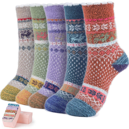 5 Pairs Fuzzy Soft Cozy Comfortable Socks for Women, Casual Sleep Comfy Socks, Perfect Warm Winter Gifts for Women