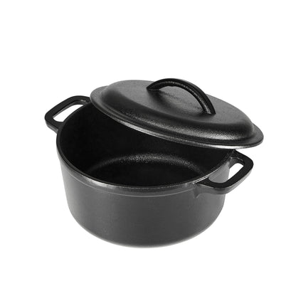 Amazon Basics Round Pre-Seasoned Cast Iron Dutch Oven Pot with Lid and Dual Handles, Heavy-Duty & Large, 7-Quart, Black