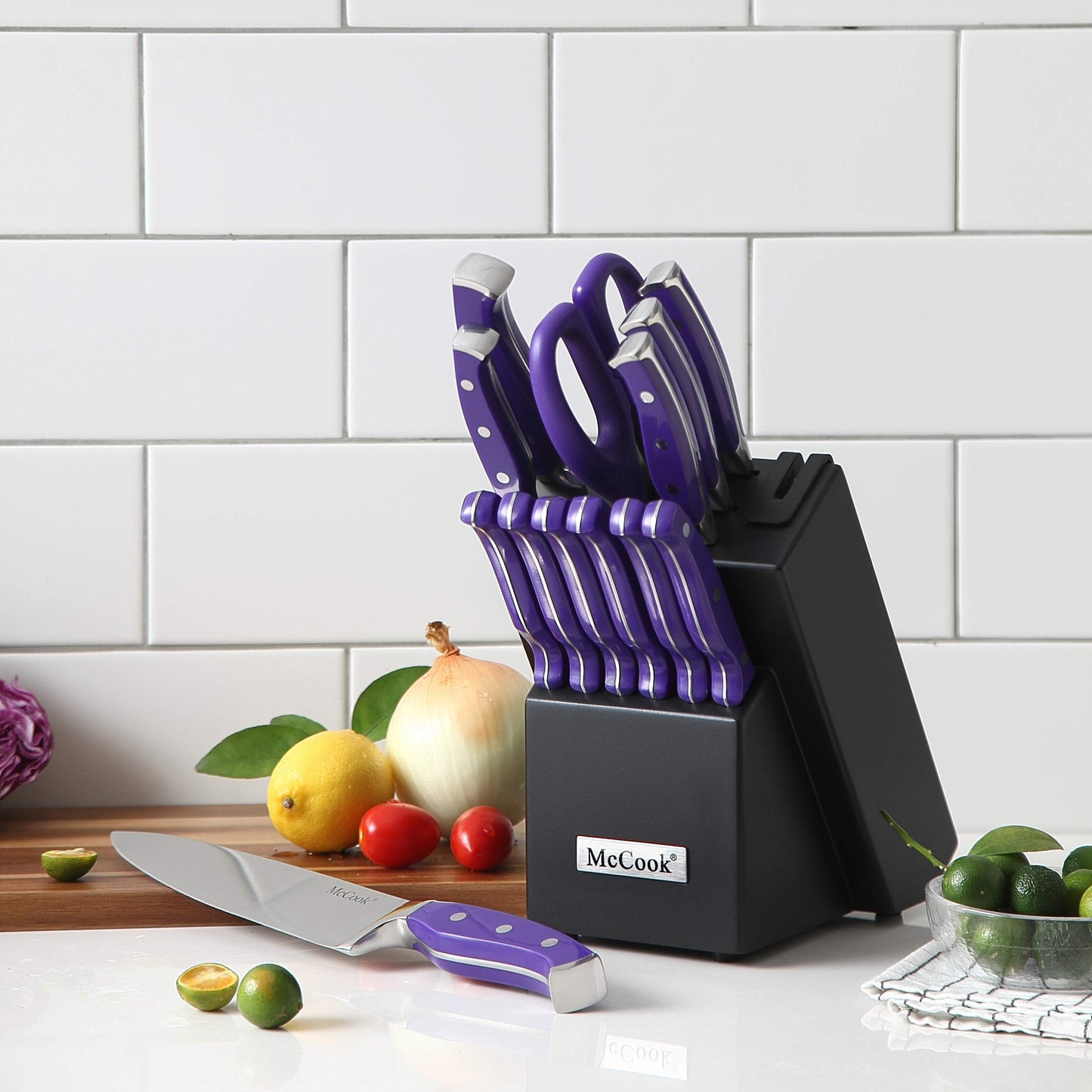 McCook® Knife Sets,German Stainless Steel Kitchen Knife Block Set with Built-in Sharpener