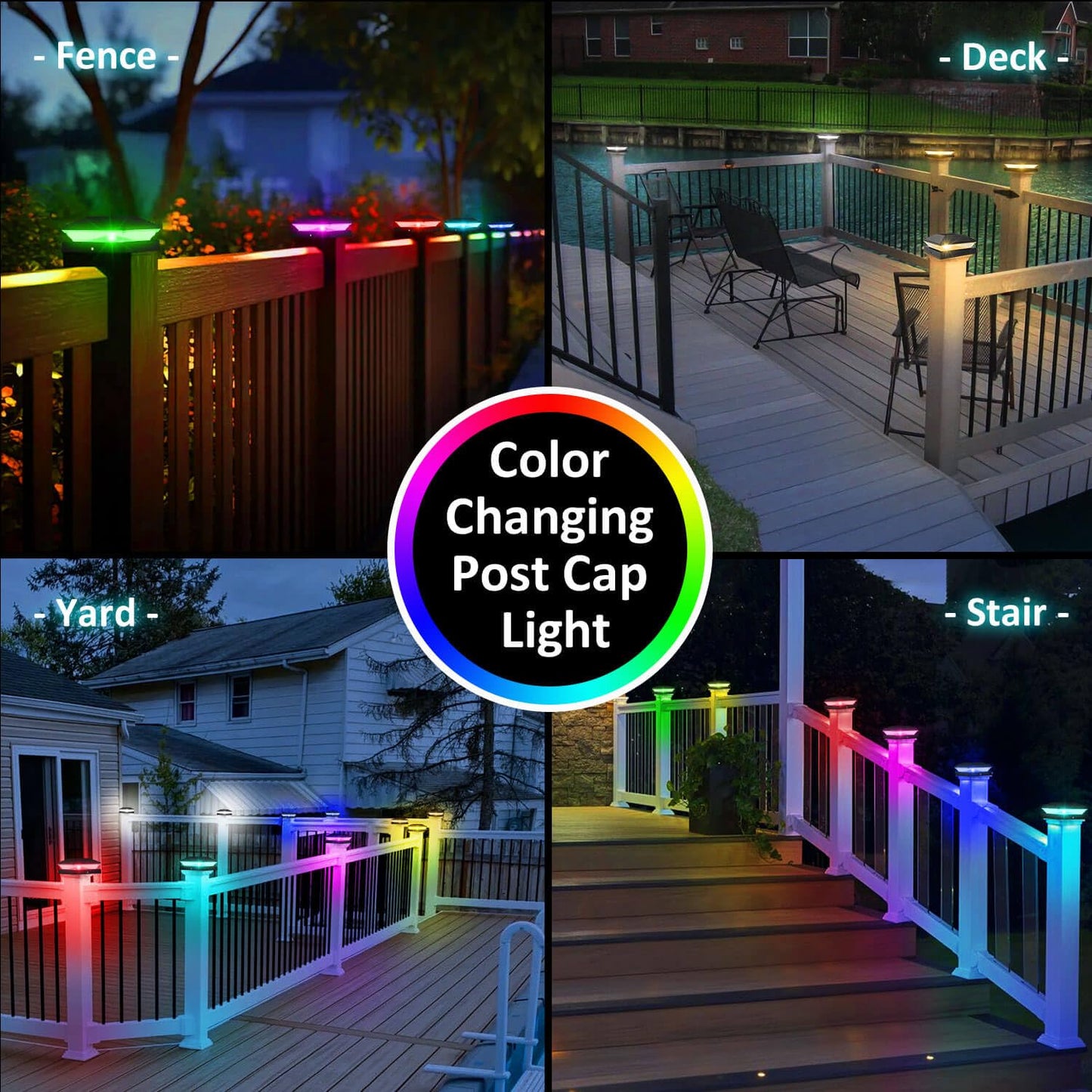 T-SUN Solar Post Cap Lights, 6 Pack – Warm & Cool White, Waterproof, Fits 4x4/5x5/6x6 Posts