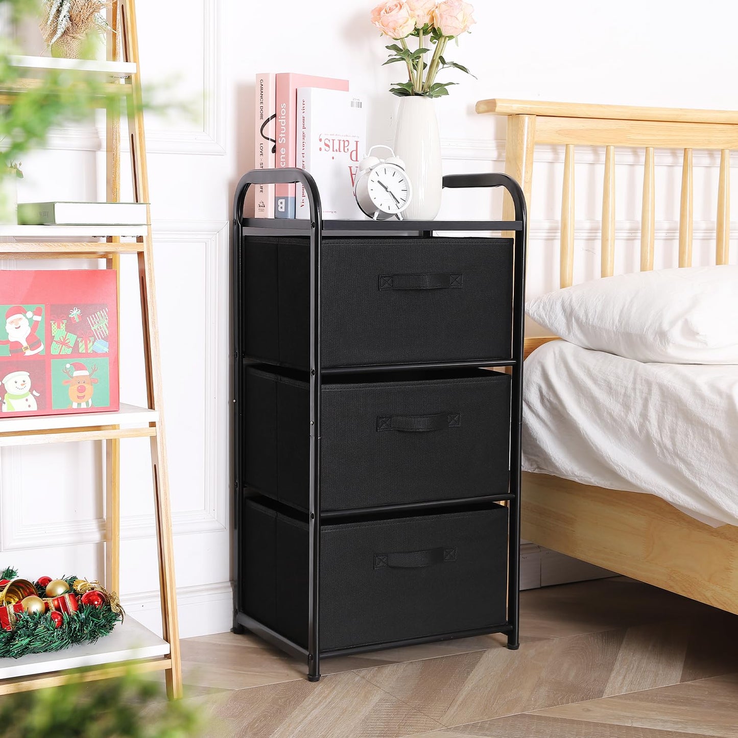 MAX Houser Dresser Storage with 3 Drawers, Fabric Dresser Tower, Vertical Storage Unit for Bedroom, Closet, Office, Black