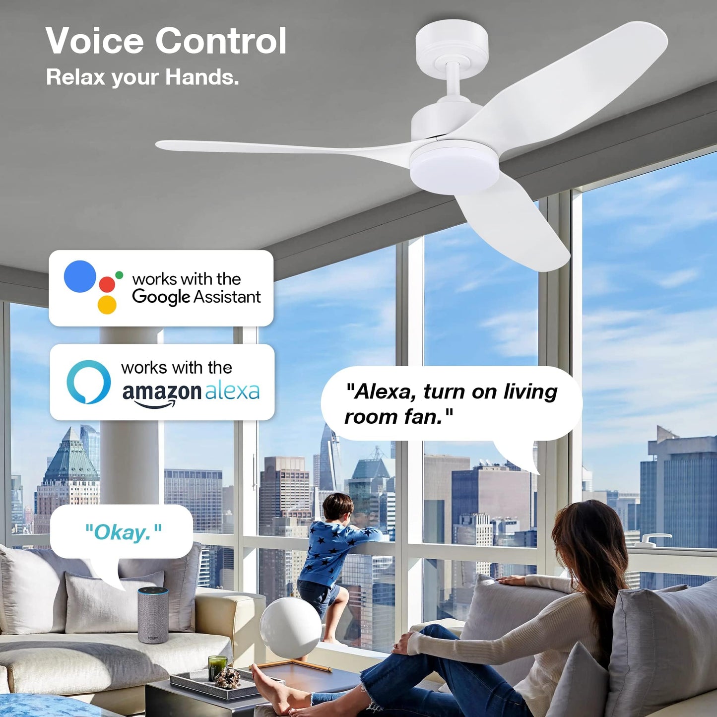 Smart LED Ceiling Fan – WiFi/Alexa Control, Quiet DC Motor, Indoor/Outdoor