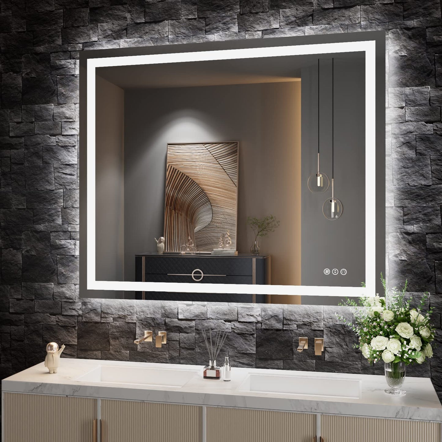 Amorho 20"x 28" LED Bathroom Mirror with Black Frame, Front Light and Backlit(Controlled Separately), Stepless Dimmable, Anti-Fog, Shatter-Proof, 3 Colors, Memory