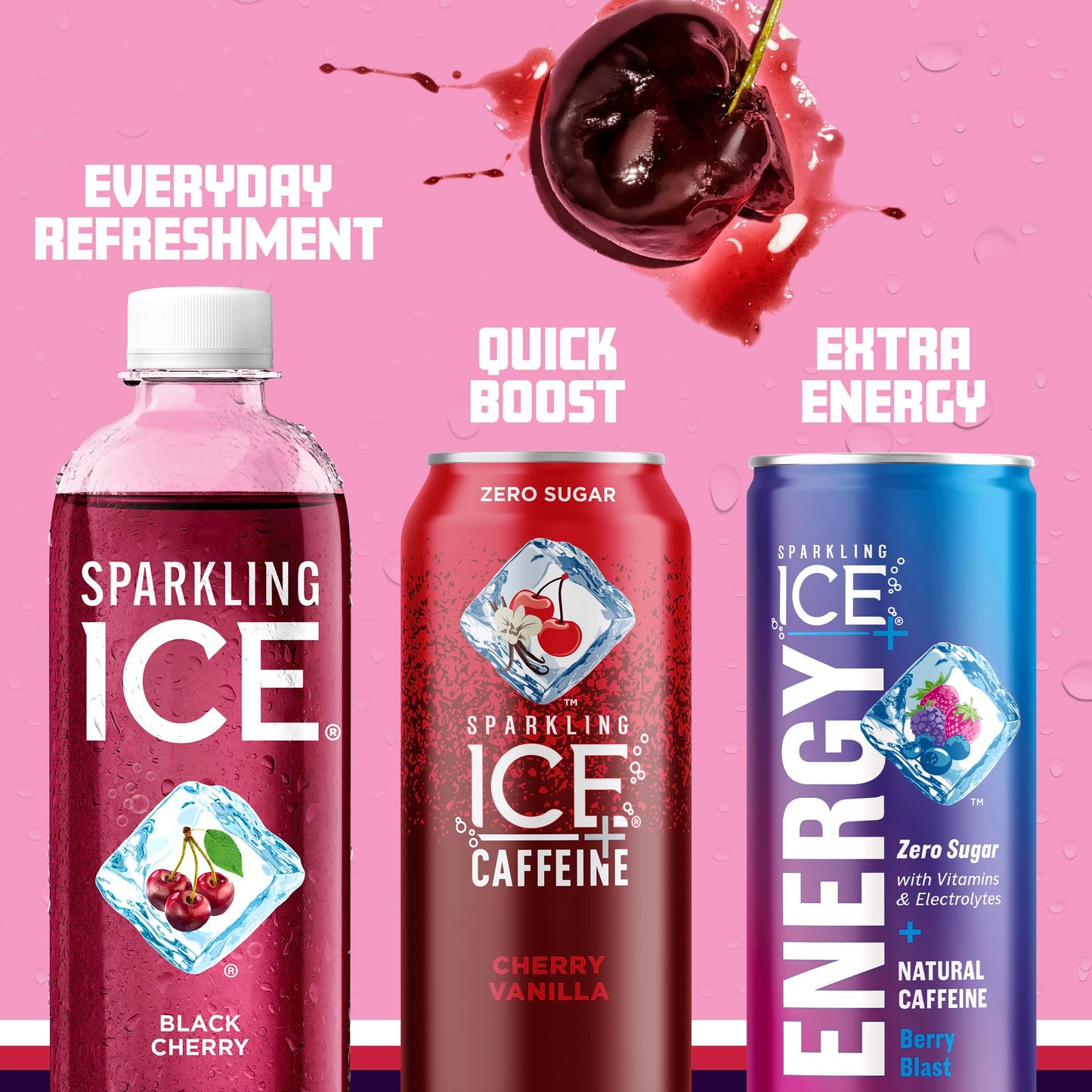 Sparkling Ice, eau pétillante à la cerise noire, eau aromatisée sans sucre, avec vitamines et antioxydants, boisson à faible teneur en calories, bouteilles de 17 fl oz (paquet de 12) 