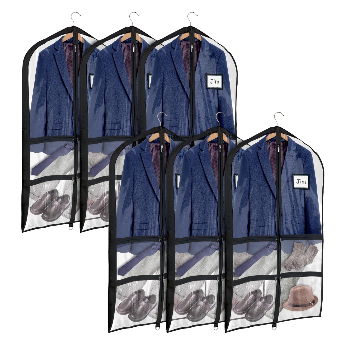 Univivi Clear PVC Dance Costume Bags (3 Pack) Garment Bag 40 Inch for Dance Competitions, with 4 Medium Clear Zipper Pockets and 1 Large Back Zippered Pocket [Upgraded Version]
