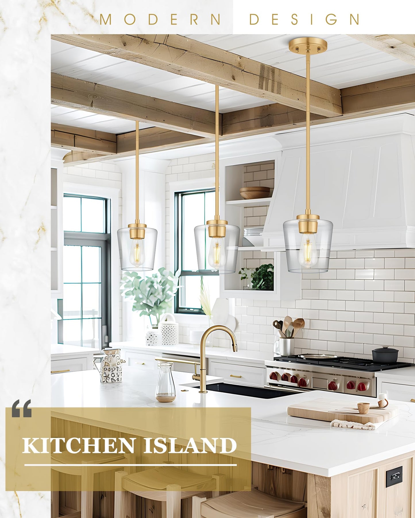 3-Light Pendant Light Fixtures, Brushed Gold Dining Room Light Fixture Over Table, Adjustable Kitchen Island Lighting with Milk White Glass, Farmhouse Hanging Light Fixture, AD-22004-3P-GD