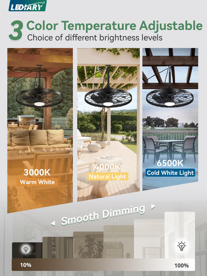 Outdoor Hanging Ceiling Fan with Light – 3CCT, 6-Speed, IP65