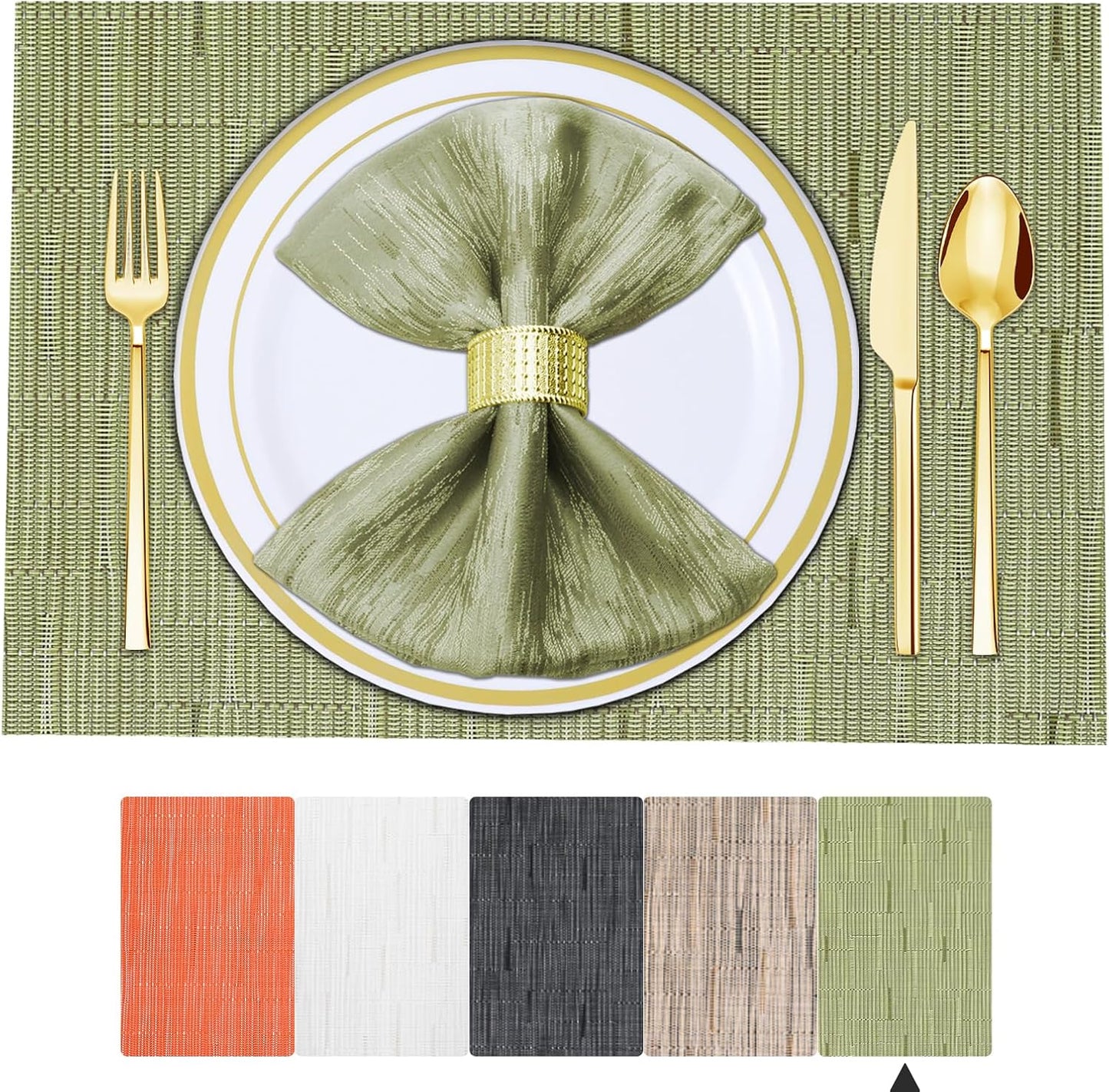 Lot de 6 sets de table en vinyle tissé pour table à manger, lavables et lavables, sets de table de cuisine durables pour intérieur et extérieur, 01 beige, 6 pièces 