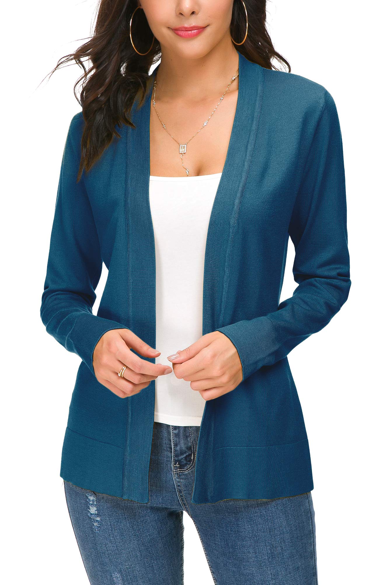 Cardigan en tricot ouvert sur le devant pour femme, manteau à manches longues