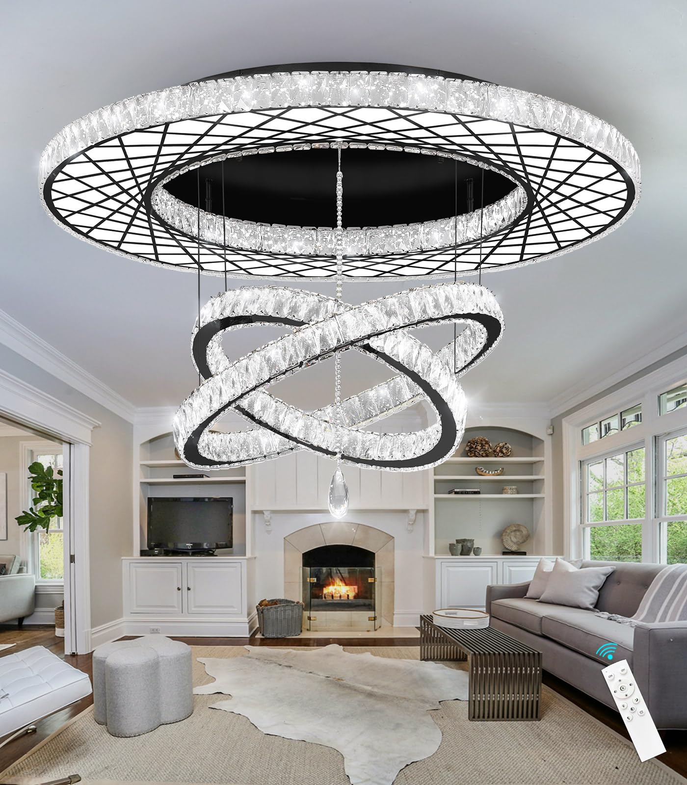 Modern Flush Ceiling Chandelier Bedroom Light Fixtures Crystal Flat Sloping Ceiling Lights for Hallway Kitchen Dining Room Dimmable Light with Remote Gold