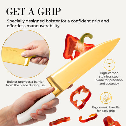 Copper Knife Set with Block - 14 PC Self Sharpening Knife Block Set