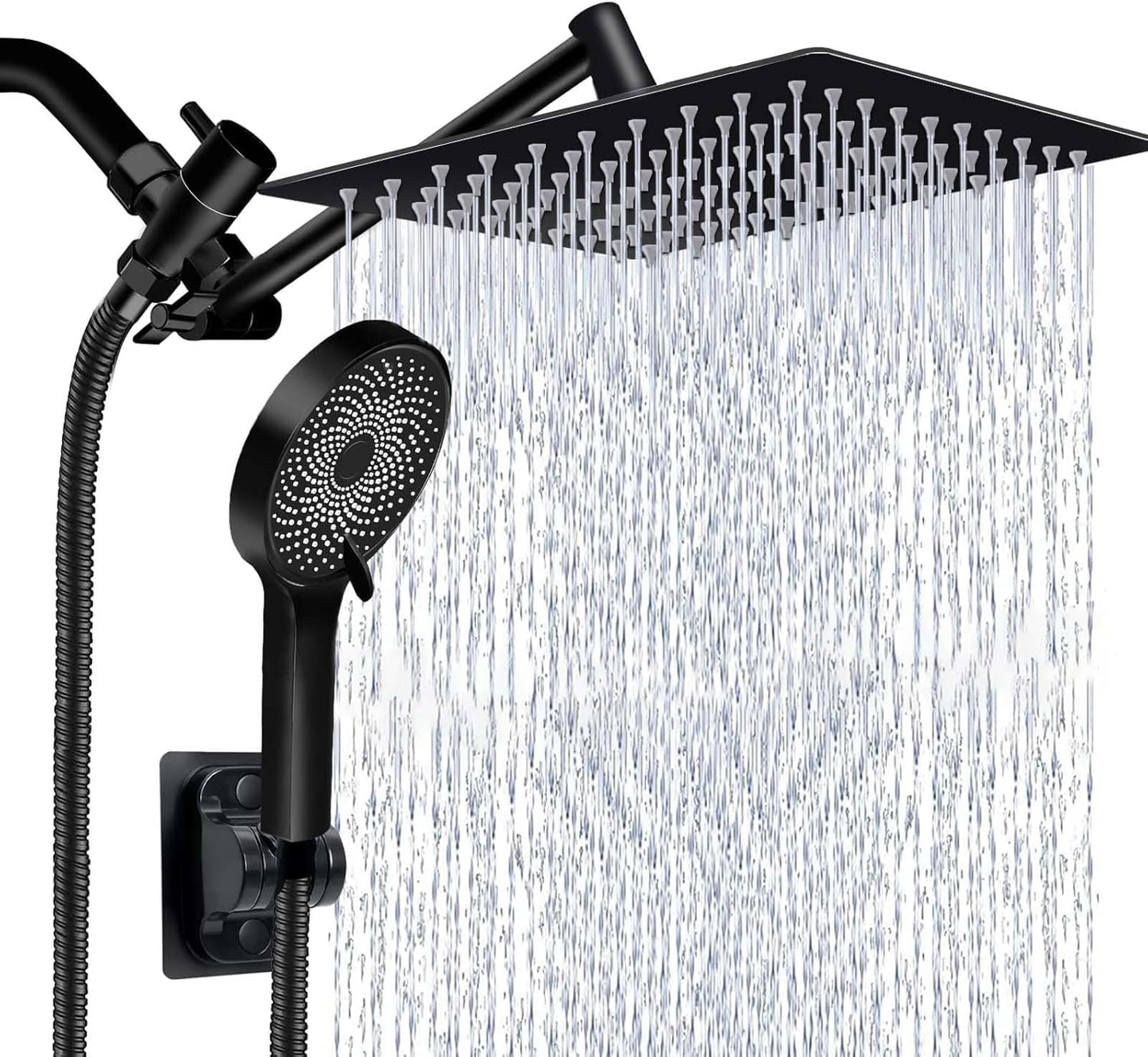 Pommeau de douche, pommeau de douche à effet pluie de 10 pouces avec jet portatif combiné, 3 jets d'eau portatifs avec tuyau de douche de 60 pouces de long (argent) 