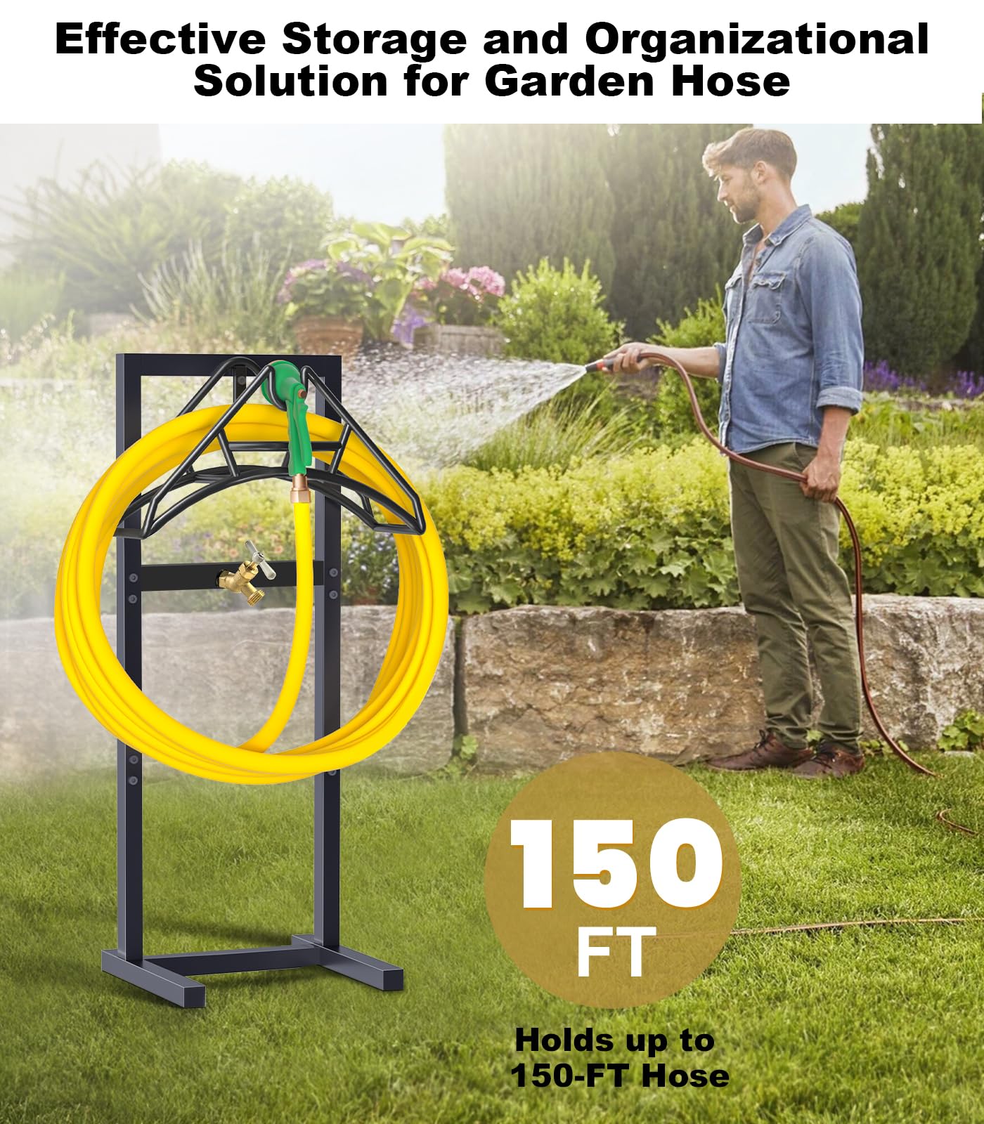 Freestanding Garden Hose Holder – Heavy Duty Metal Outdoor Hose Organizer