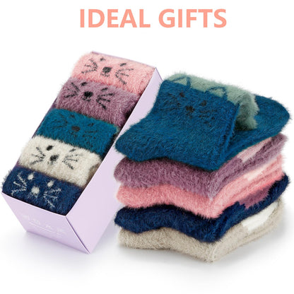 5 Pairs Fuzzy Soft Cozy Comfortable Socks for Women, Casual Sleep Comfy Socks, Perfect Warm Winter Gifts for Women