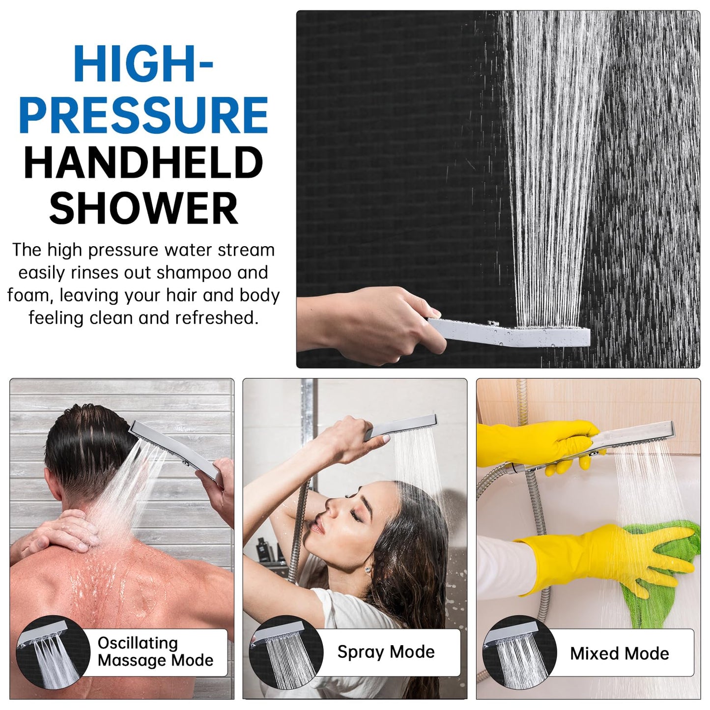 G-Promise All Metal 12 Inch Shower Head with Massage Mode Handheld, Rain Shower Head with Handheld Spray Combo, 3-Way Diverter with Pause Setting, 13 Inch Adjustable Extension Arm (Matte Black)