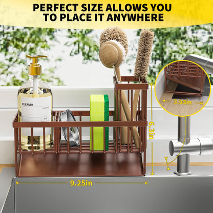 Kitchen Sink Caddy Organzier with High Brush Holder, Sponge Holder for Sink, 304 Rustproof Stainless, Kitchen Countertop Soap Dispenser Organizer, Kitchen Decor and Accessories