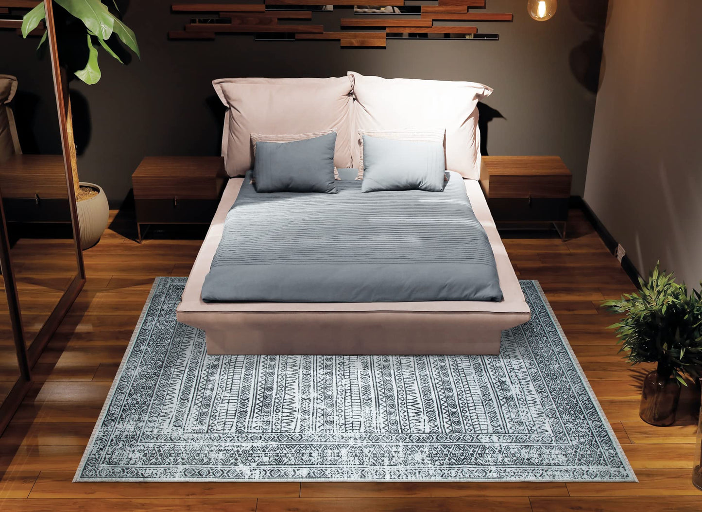 Bloom Rugs Caria, waschbarer, rutschfester Teppich, 4 x 6 Zoll, blauer traditioneller Teppich für Wohnzimmer, Schlafzimmer, Esszimmer und Küche, genaue Größe: 4 x 6 Fuß 