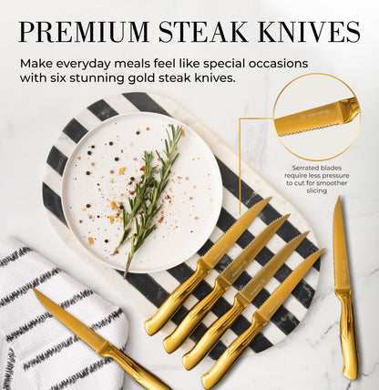 Copper Knife Set with Block - 14 PC Self Sharpening Knife Block Set
