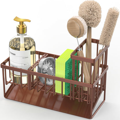 Kitchen Sink Caddy Organzier with High Brush Holder, Sponge Holder for Sink, 304 Rustproof Stainless, Kitchen Countertop Soap Dispenser Organizer, Kitchen Decor and Accessories