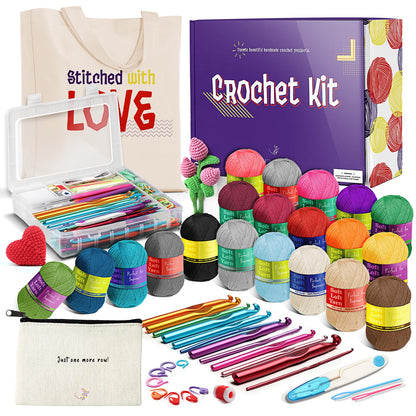 Crochet Kit for Beginners Adults and Kids, Knitting & Crochet Supplies Includes 1500 Yards Assorted Yarn