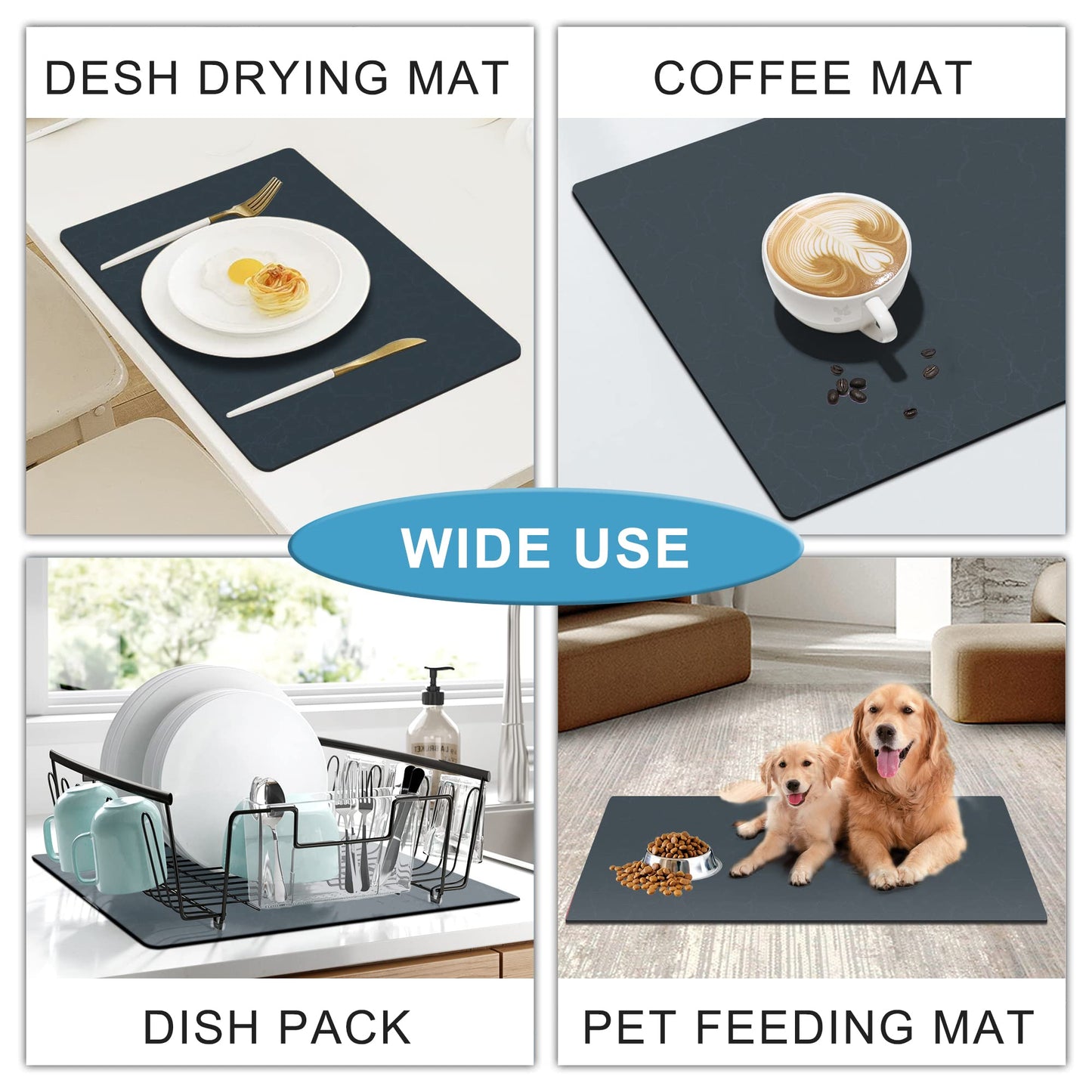 Coffee Maker Mat for Countertops, Coffee Bar Accessories Fit Under Coffee Machine Mat, 19"x12" Rubber Backed Coffee Pots, Table Mat Under Appliance, Dish Drying Mat, Marble Gray for Kitchen Counter