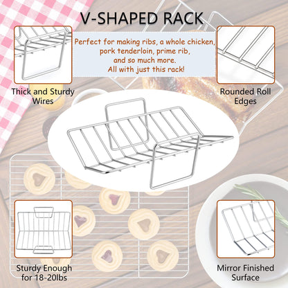 Herogo 15.3-Inch Stainless Steel Roasting Pan with Rack – 3-Piece Set Includes Deep Pan, V-Rack & Cooling