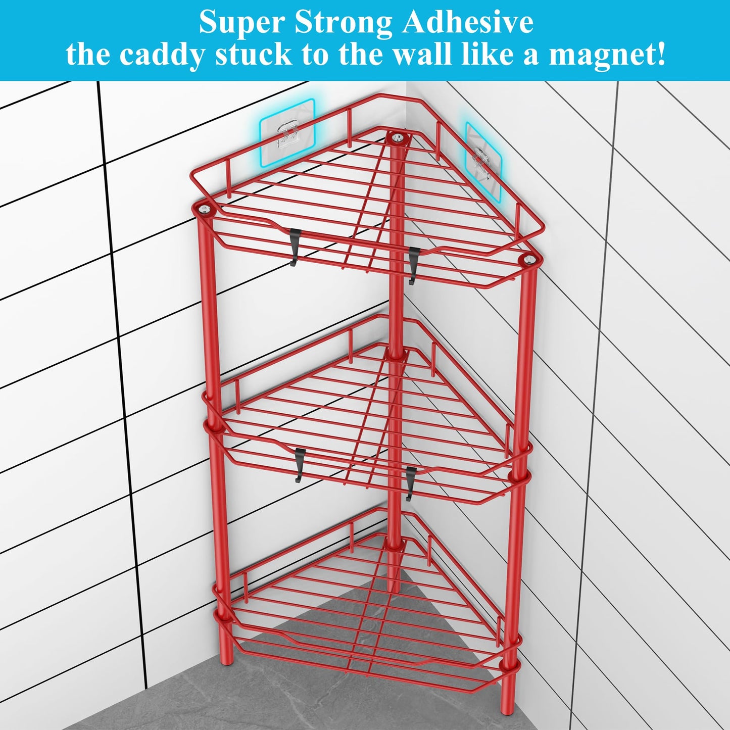 4 Tier Floor Standing Corner Shower Caddy Organizer Shelf with Hooks