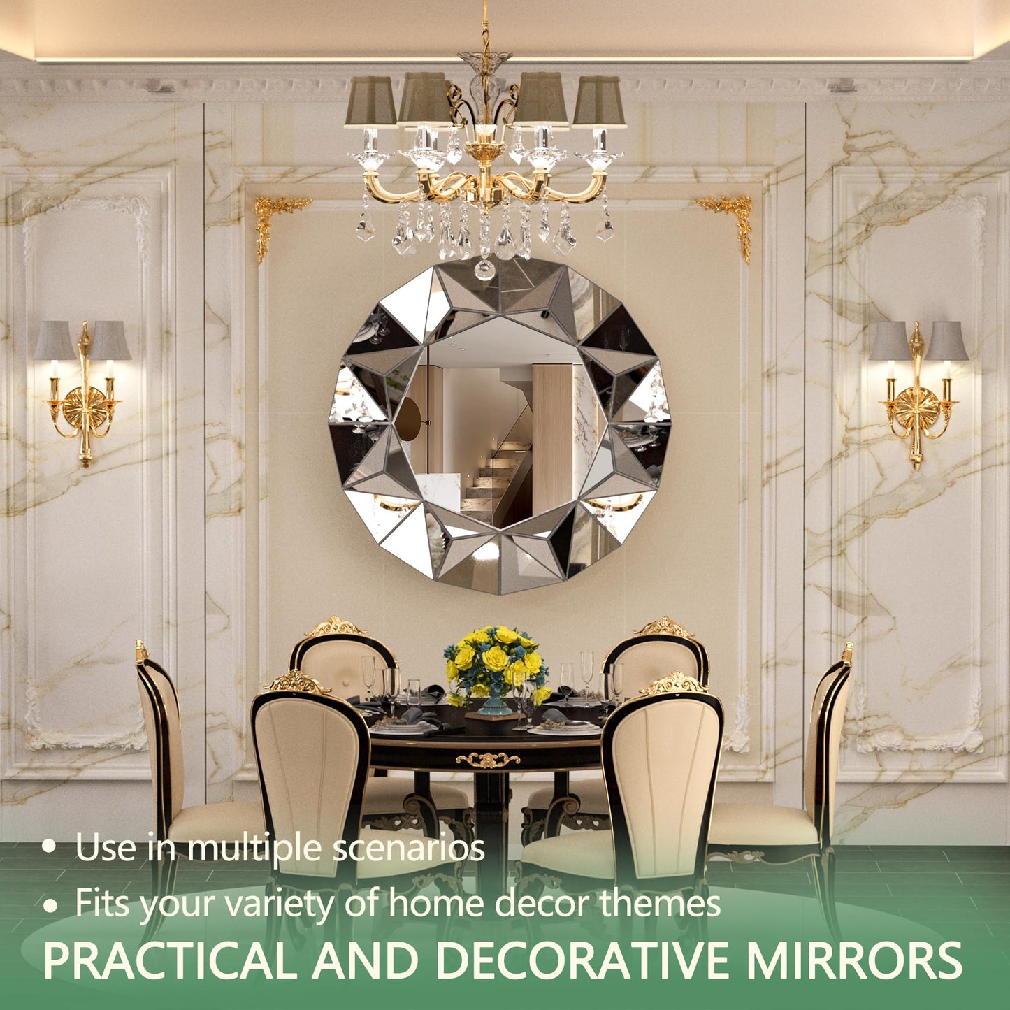 Hasipu Wall Mirrors Decorative, 40" Mirror Wall Decor, Beveled Edge Frameless Wall Mount Round Mirror for Living Room