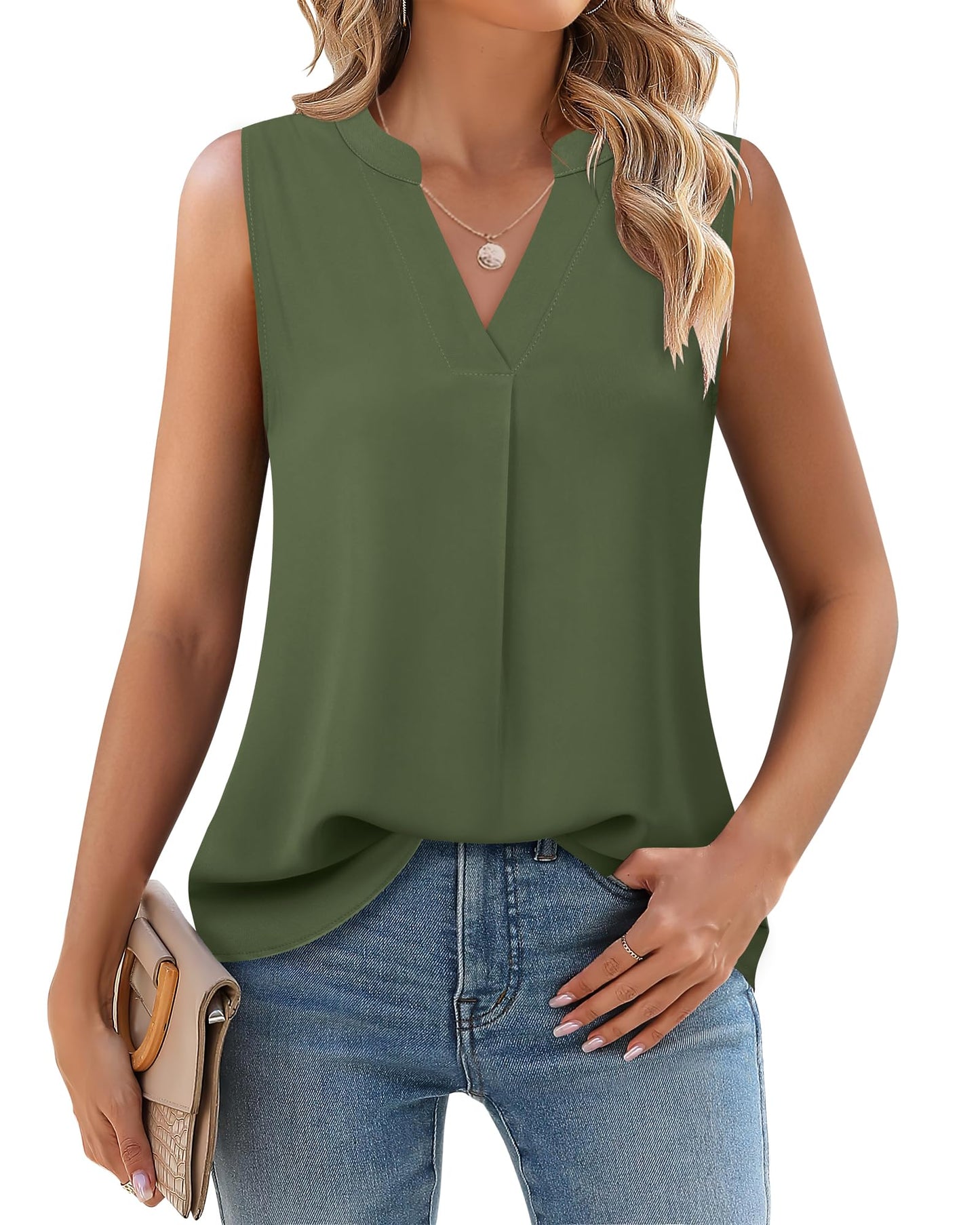 Timeson Women's Chiffon V Neck Sleeveless Blouse Tops Office Work Shirts