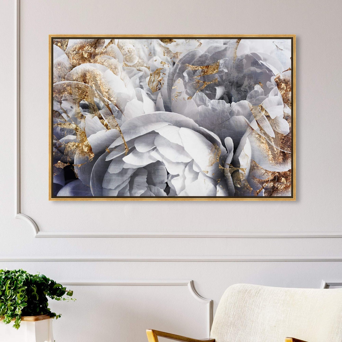 The Oliver Gal Artist Co. Floral and Botanical Wall Art Canvas Prints 'Her Peony Garden' Home Décor, 15" x 10", Gold, White