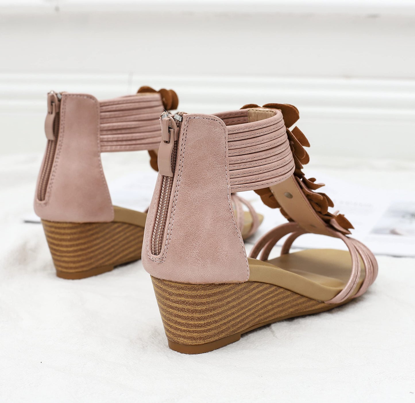 FRALOSHA Wedge Sandals for Women Open Toe Casual Summer Roman High Heel Breathable Beach Sandals