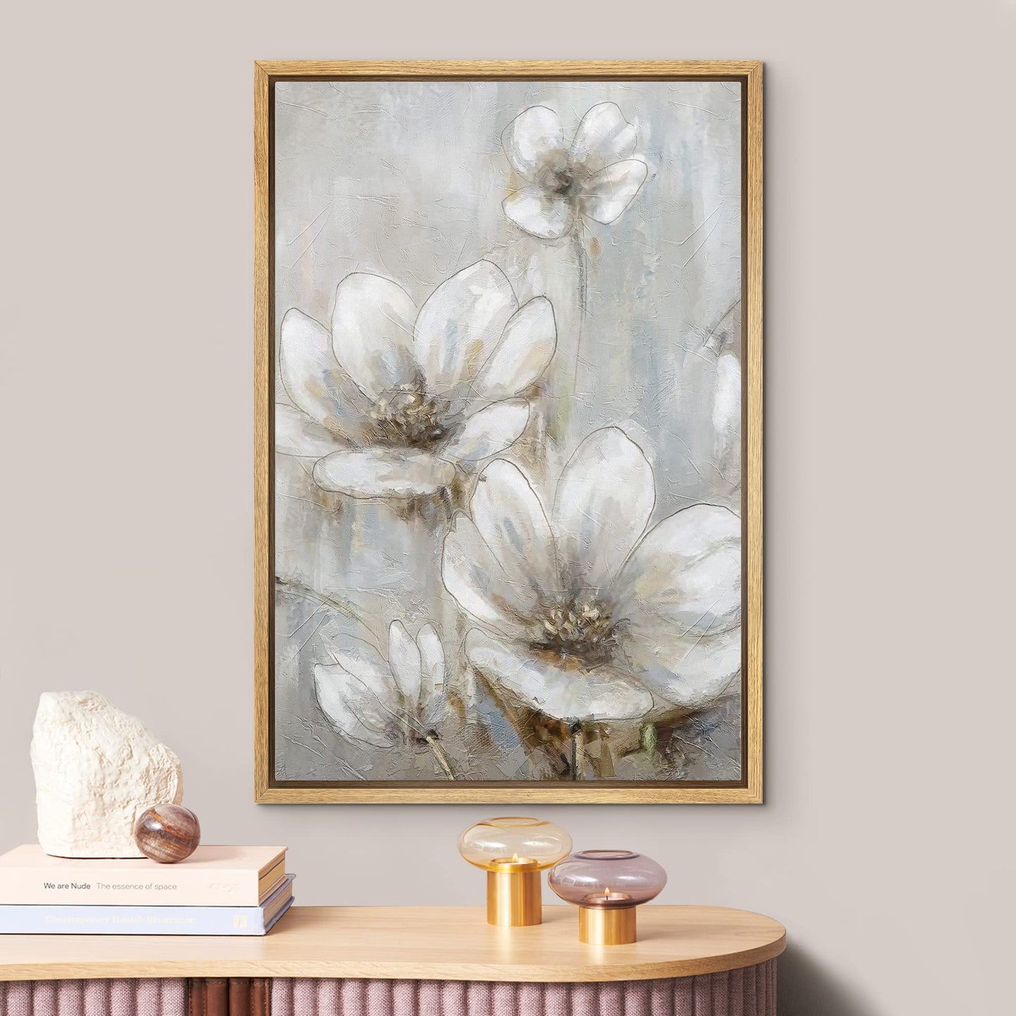 Canvas Print Wall Art White Gold Close Up Garden Carnation Flower Plant Nature Wilderness Illustrations Modern Art Farmhouse/Country Rustic Relax/Calm for Living Room, Bedroom, Office - 16"x24"