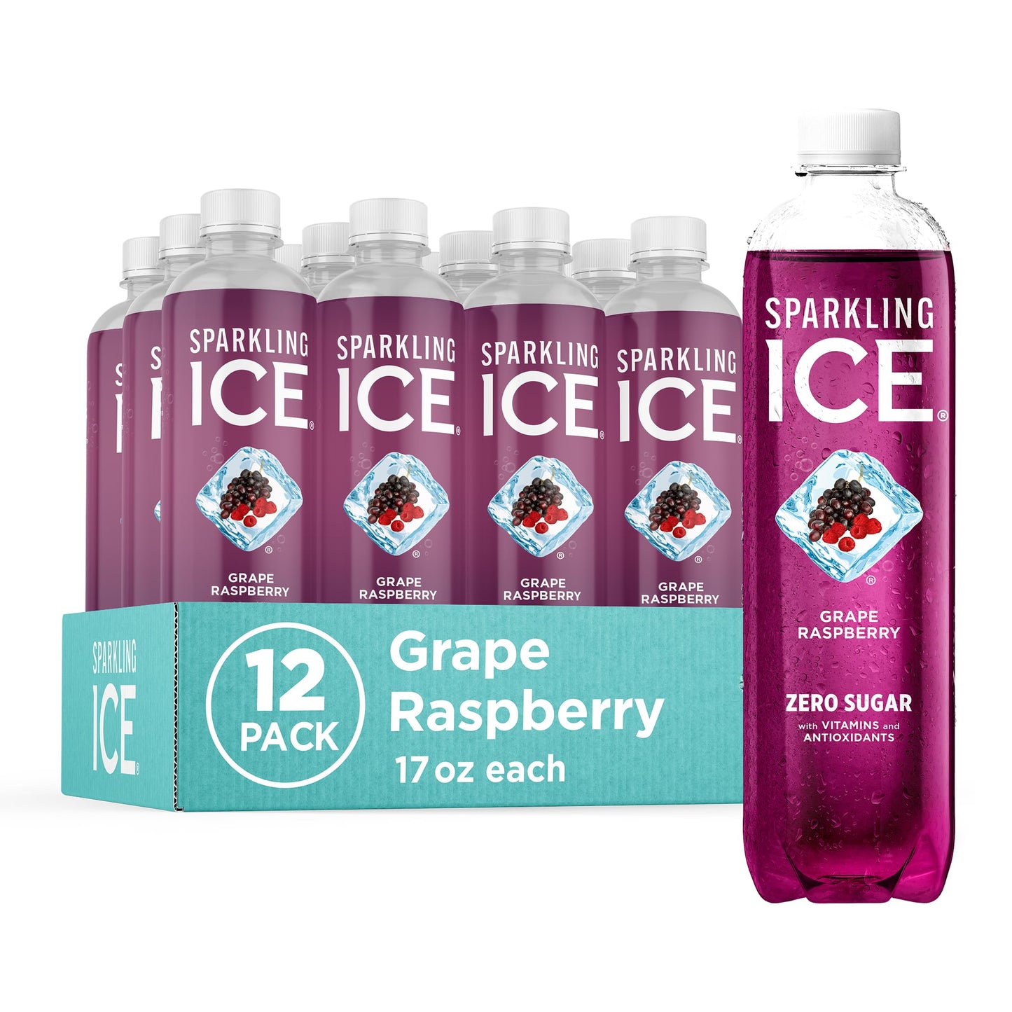 Sparkling Ice, Black Cherry Sparkling Water, Zero Sugar Flavored Water, with Vitamins and Antioxidants, Low Calorie Beverage, 17 fl oz Bottles (Pack of 12)