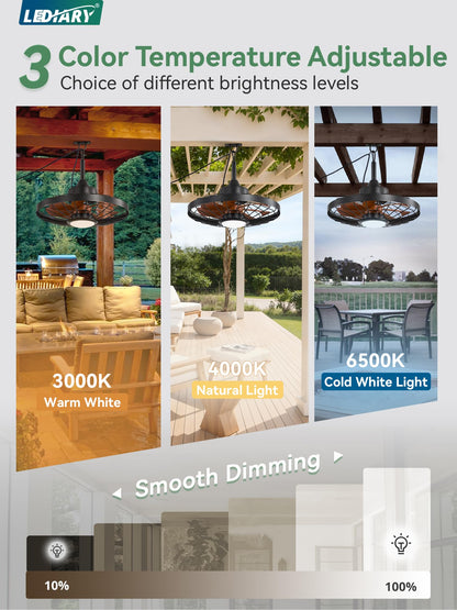 Outdoor Hanging Ceiling Fan with Light – 3CCT, 6-Speed, IP65