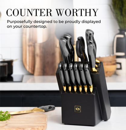 Copper Knife Set with Block - 14 PC Self Sharpening Knife Block Set