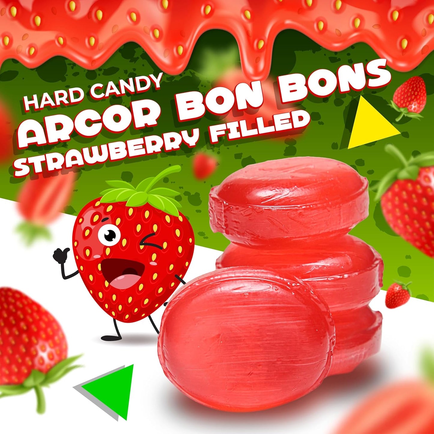 Arcor Strawberry Filled Bon Bons Hard Candy (1 Pound Bag - Approx. 60 Count)