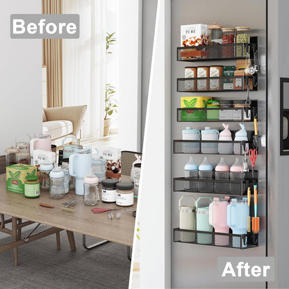 Magnetic Spice Rack for Refrigerator, 6-Pack Fridge Shelf Organizer with Hooks