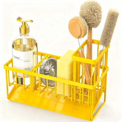 Kitchen Sink Caddy Organzier with High Brush Holder, Sponge Holder for Sink, 304 Rustproof Stainless, Kitchen Countertop Soap Dispenser Organizer, Kitchen Decor and Accessories