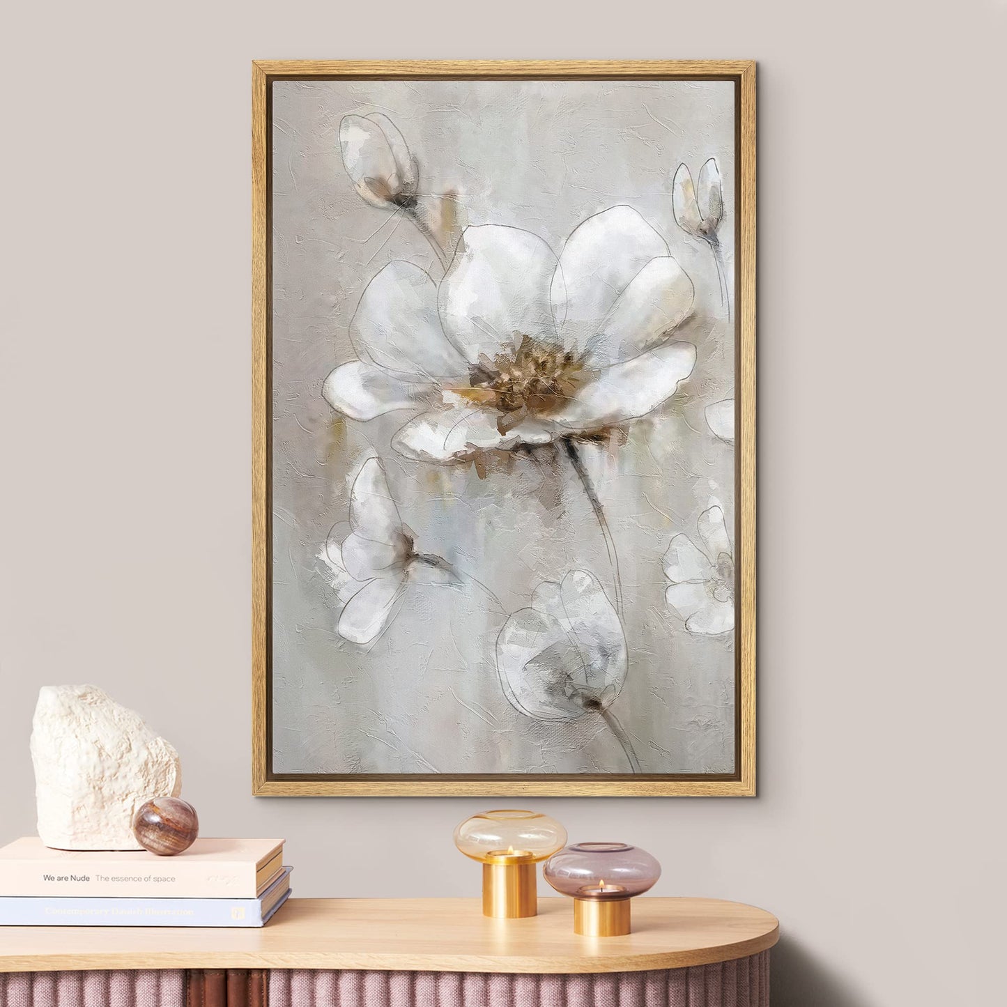 Canvas Print Wall Art White Gold Close Up Garden Carnation Flower Plant Nature Wilderness Illustrations Modern Art Farmhouse/Country Rustic Relax/Calm for Living Room, Bedroom, Office - 16"x24"