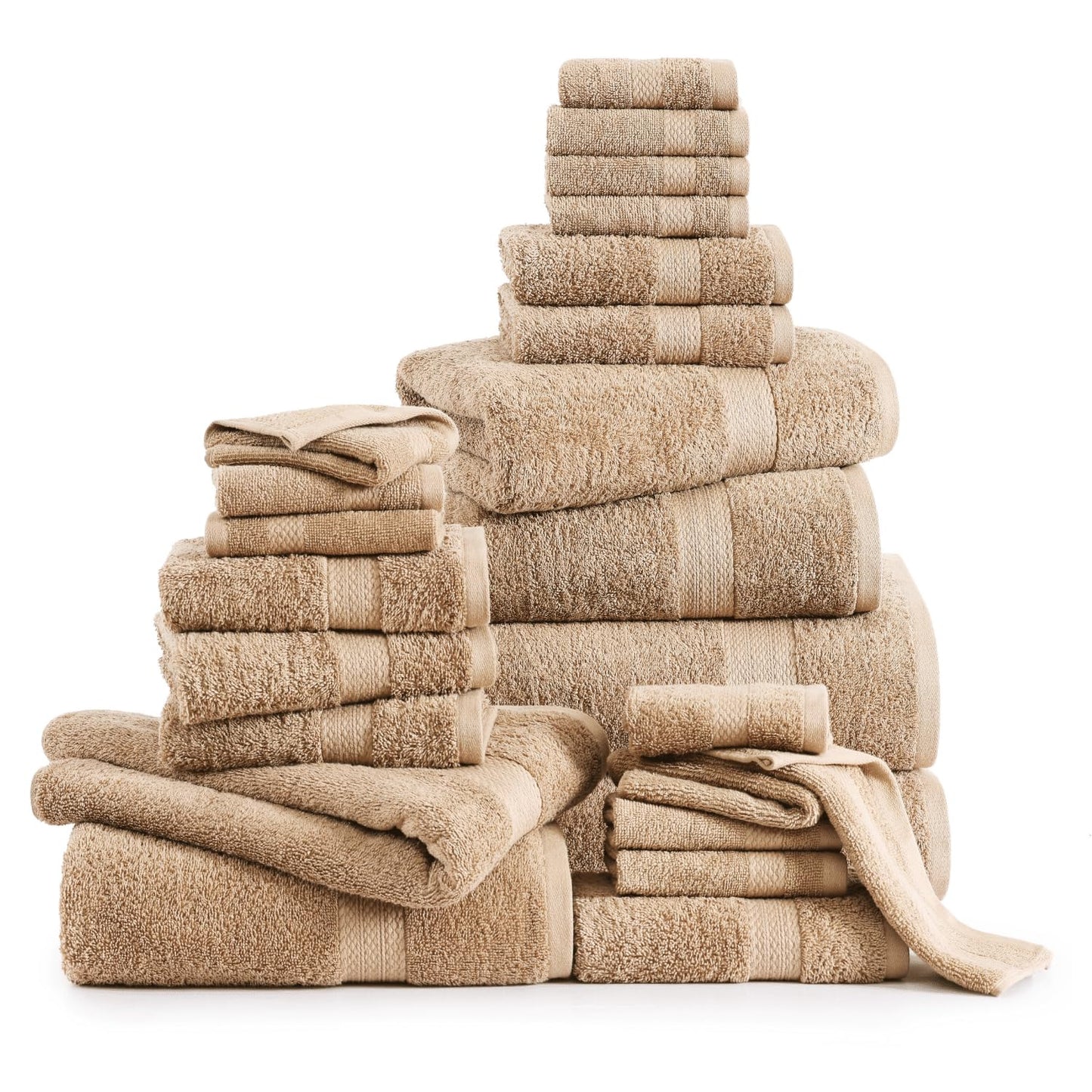 LANE LINEN 24-teiliges Badezimmerhandtuch-Set – 100 % Baumwolle, Badetuch-Sets, 4 Badetücher extragroß, 2 Badelaken, 6 Handtücher fürs Badezimmer, 8 Waschlappen, 4 Fingerkuppen-Handtücher – weiße Handtücher 