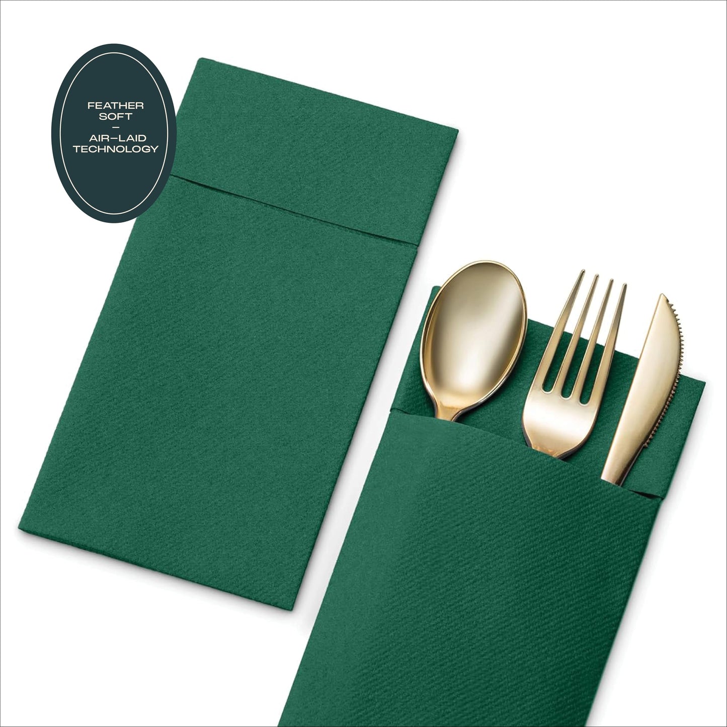 Disposable Linen-Feel Dinner Napkins With Built-in Flatware Pocket, 50-Pack WHITE Prefolded Cloth Like Paper Napkins For Wedding, Dinner Or Party