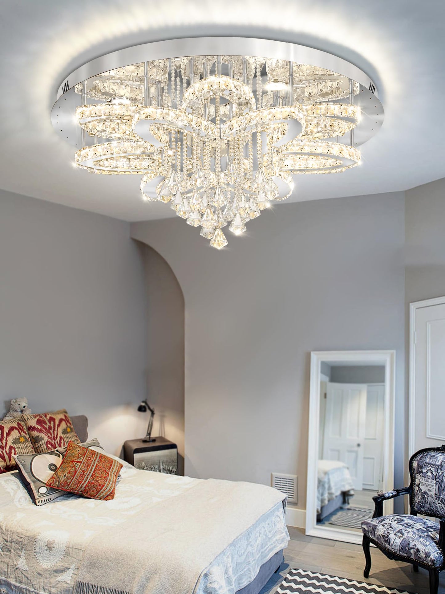 Lustre en cristal moderne Flashing God W40 pour salon, plafonnier LED en cristal encastré doré pour hall d'entrée, salle à manger, couloir, intensité variable 2700k 4500k 6000k 