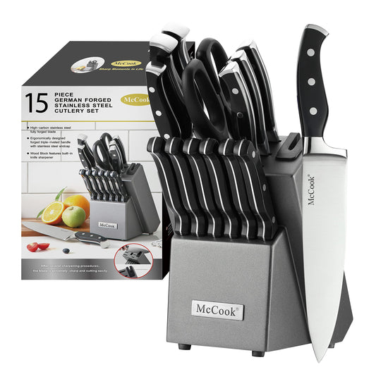 McCook® Knife Sets,German Stainless Steel Kitchen Knife Block Set with Built-in Sharpener