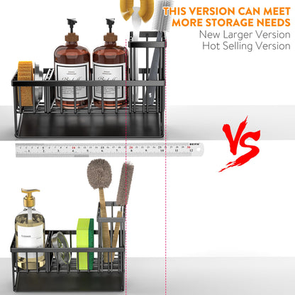 Kitchen Sink Caddy Organzier with High Brush Holder, Sponge Holder for Sink, 304 Rustproof Stainless, Kitchen Countertop Soap Dispenser Organizer, Kitchen Decor and Accessories