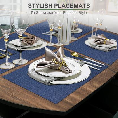 Set of 6 Placemats – Washable Woven Vinyl Table Mats for Dining, Kitchen, Indoor/Outdoor Use