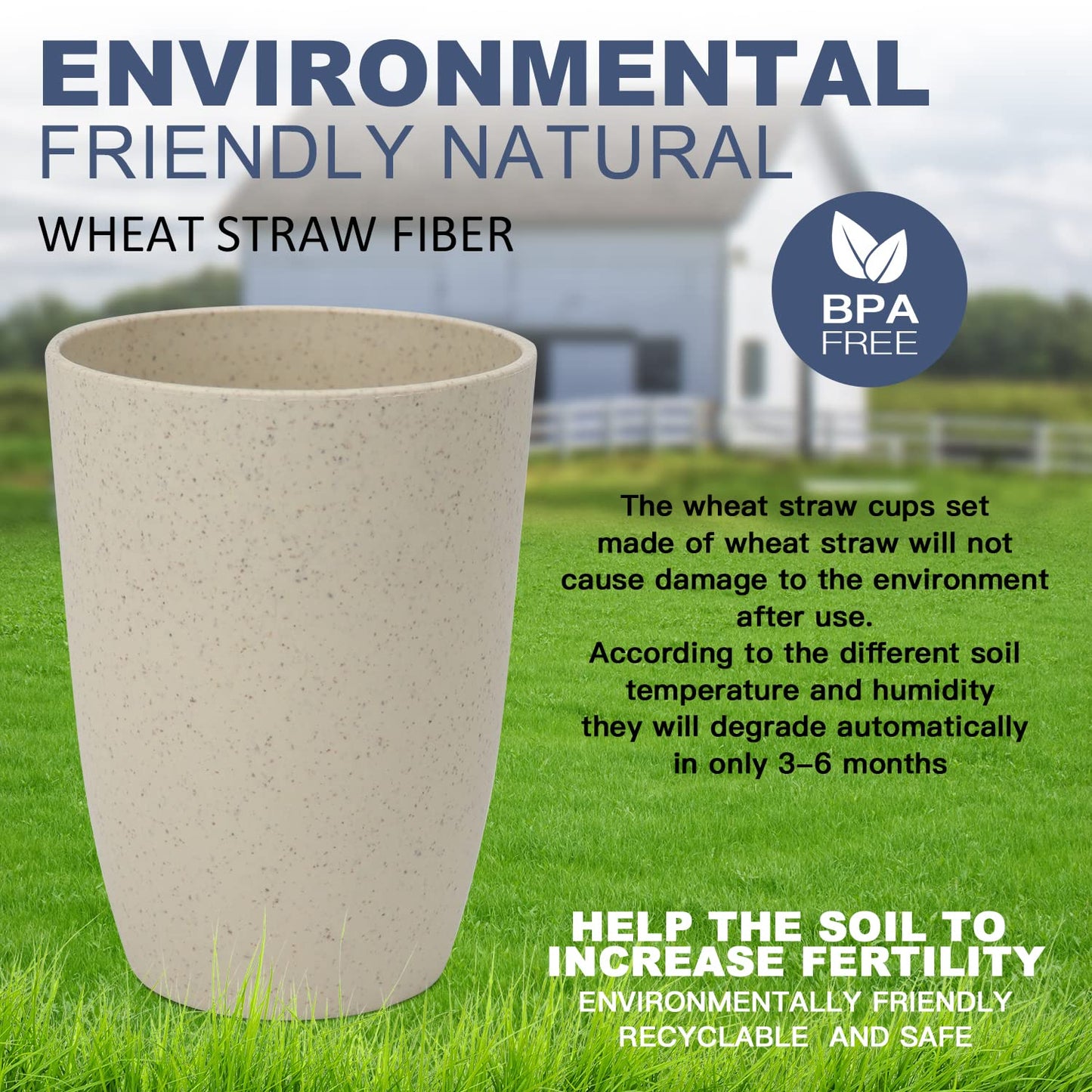 Homienly Wheat Straw Cups – Reusable, Unbreakable, Tumblers, Stackable & Dishwasher Safe