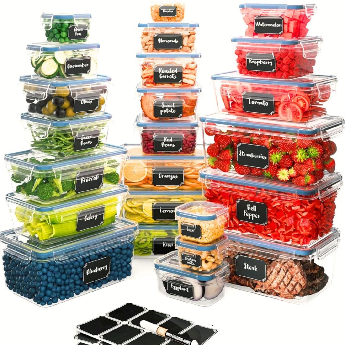 Chef's Path 32 Piece Plastic Food Storage Containers with Lids (16 Lids + 16 Containers), Airtight Plastic Containers for Pantry & Kitchen Organization - Kitchen Storage Containers - Food Containers