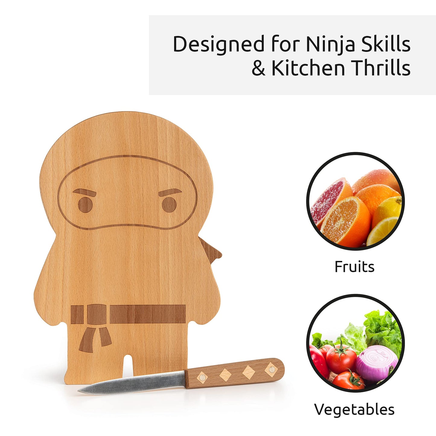 OTOTO Cutting Board Wooden & Plastic Cutting Boards for Kitchen, Fun & Spooky Kitchen Gadgets, Housewarming & Goth Gifts, Dishwasher Safe (Ninja, Wood)