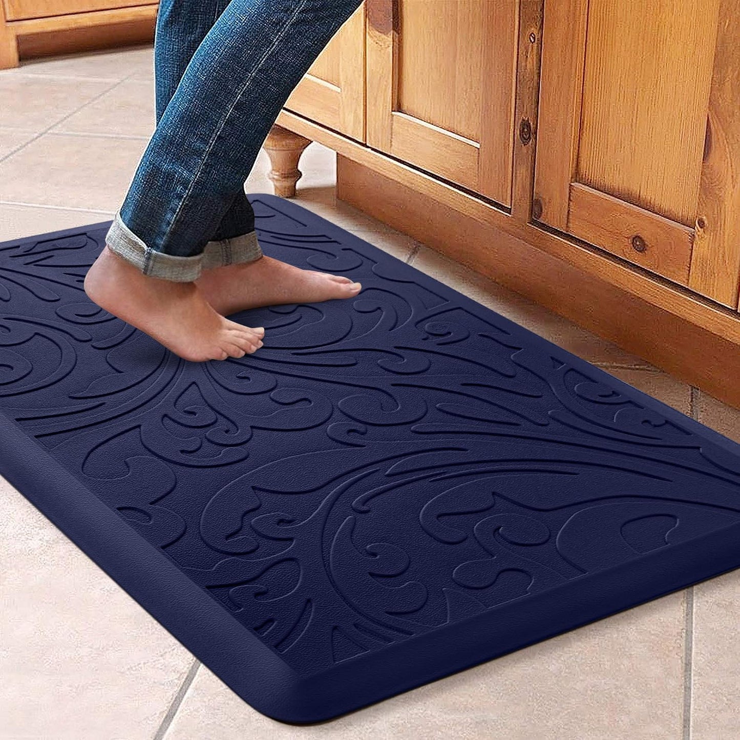 KMAT Tapis de cuisine rembourré anti-fatigue, imperméable, antidérapant, ergonomique, confortable, pour la maison, le bureau, l'évier, la buanderie, le bureau, 43,9 cm (l) x 71,1 cm (L), gris 